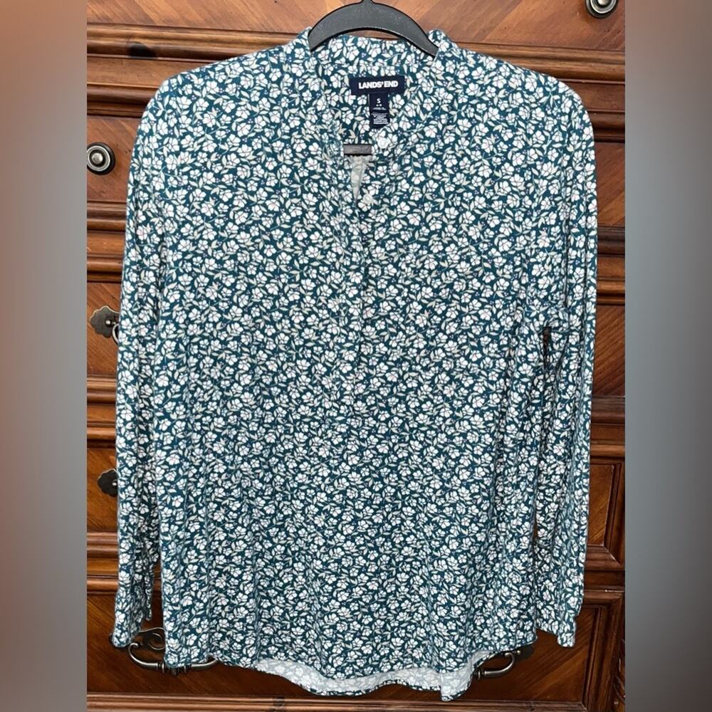 Lands' End Floral Print Flannel Tunic Shirt 19” P2P